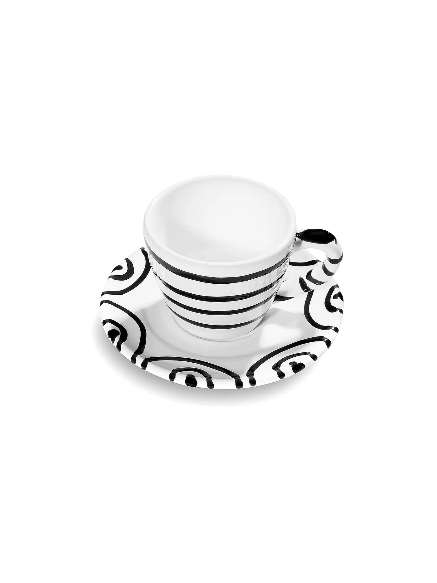GMUNDNER KERAMIK | Tasse und Untertasse - Espresso for you Gourmet - 2-tlg. "Grün Geflammt" | schwarz
